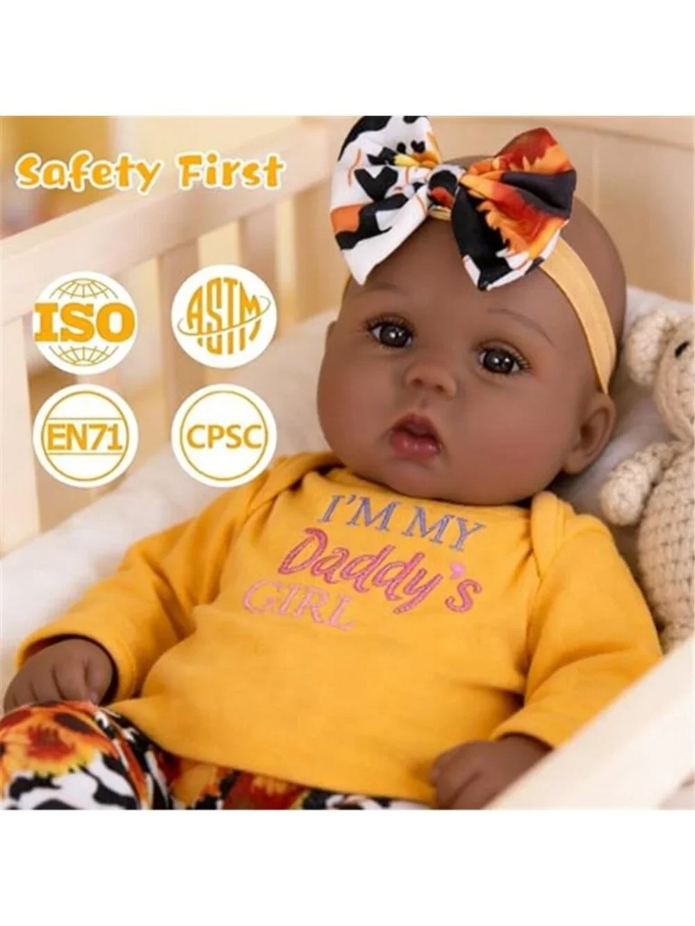 18 Inch Black Reborn Baby Girl Doll Soft Weighted Cloth Body 7 Piece Gift Set